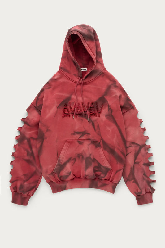 AVAVAV_AVAVAV SHOULDERLESS SLASHED HOODIE (Red)