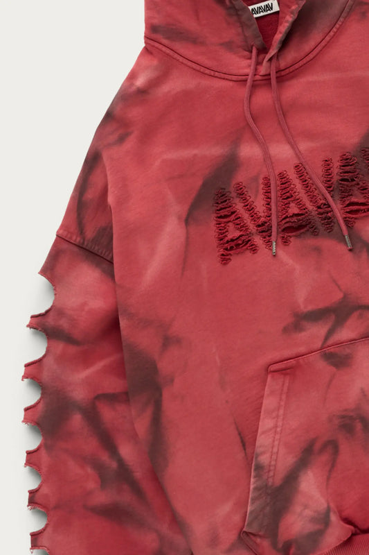 AVAVAV_AVAVAV SHOULDERLESS SLASHED HOODIE (Red)