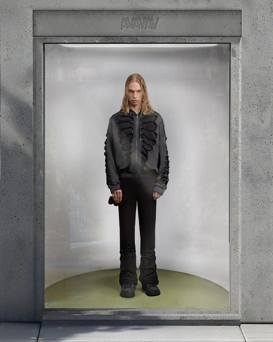 AVAVAV_AVAVAV SHOULDERLESS HOODIE WITH FAKE CUT-OUT APPLICATION (Black)