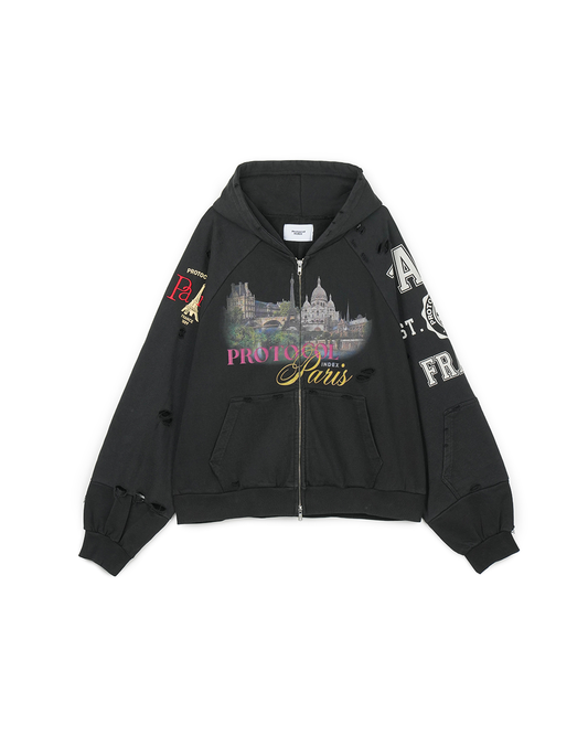 Protocol Index_Folded Zip Hoodie-Paris (Black)