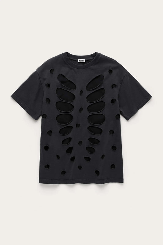 AVAVAV_AVAVAV SEMI-DISTRESSED DOUBLE LAYER T-SHIRT (Black)