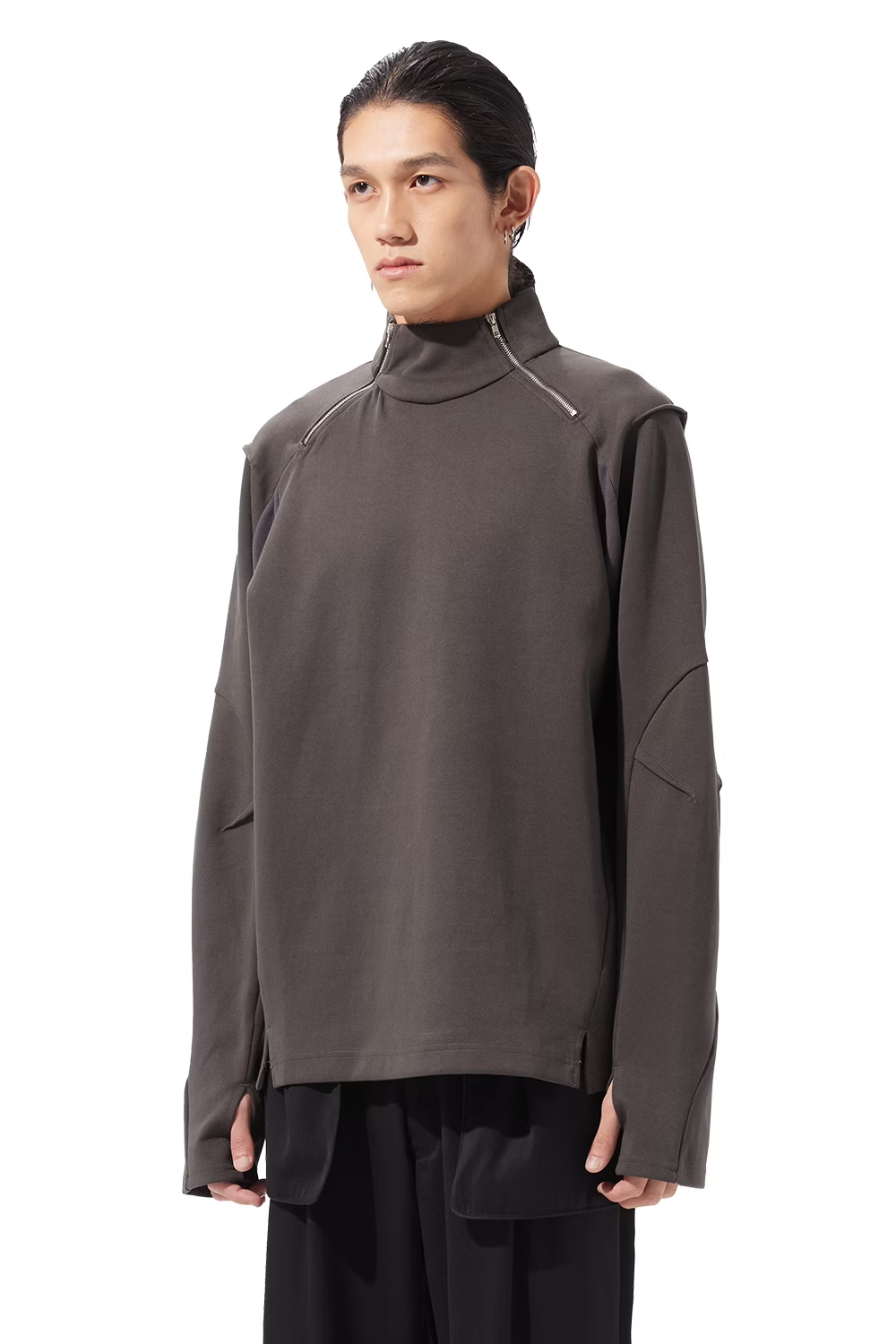 EQUALNEAR_Rift Zip T-neck (Gray)