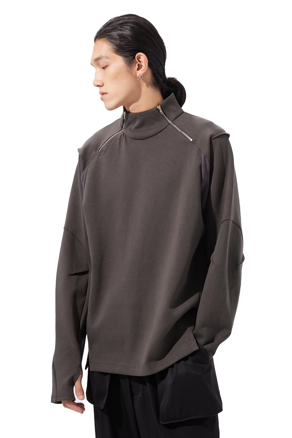 EQUALNEAR_Rift Zip T-neck (Gray)
