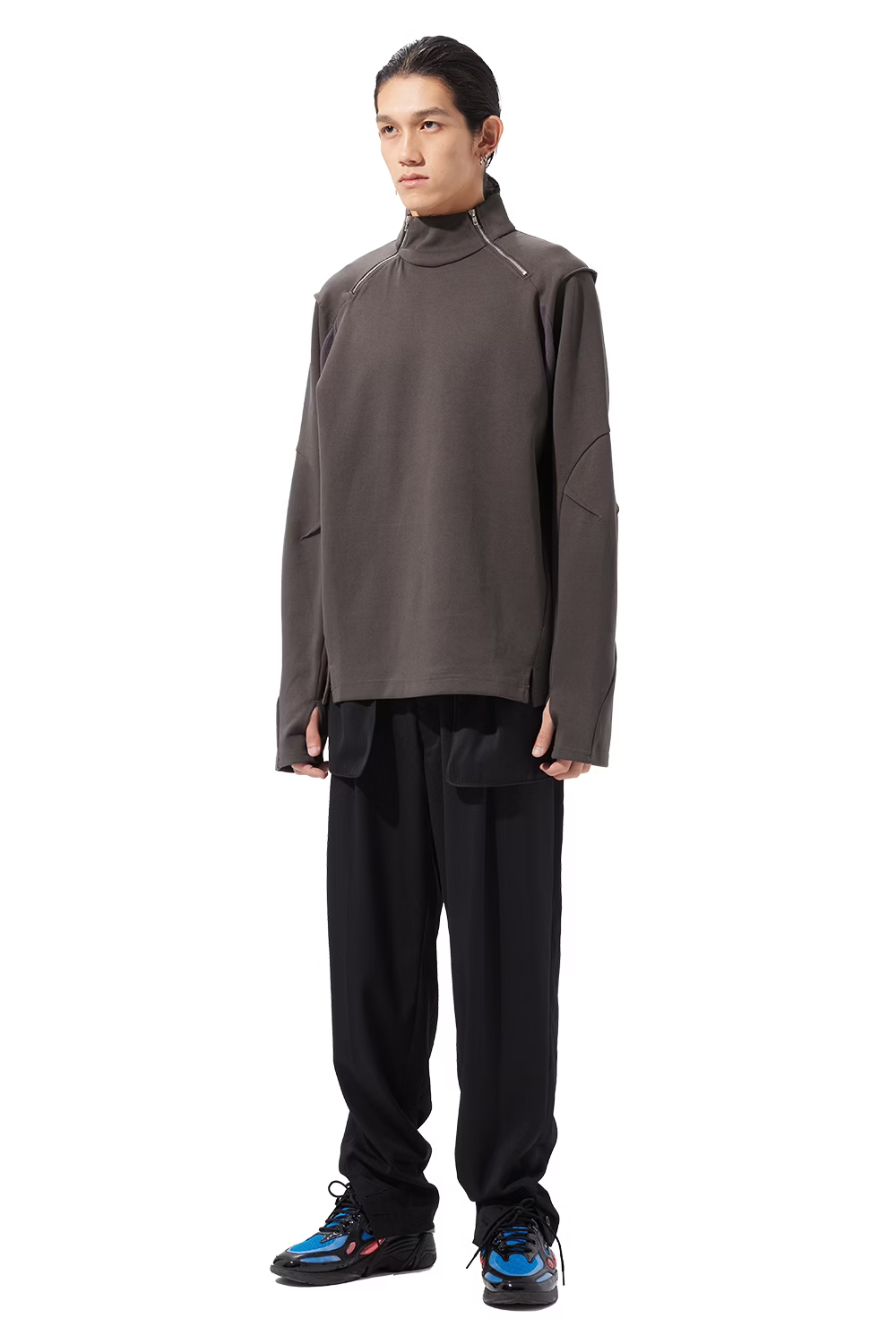 EQUALNEAR_Rift Zip T-neck (Gray)