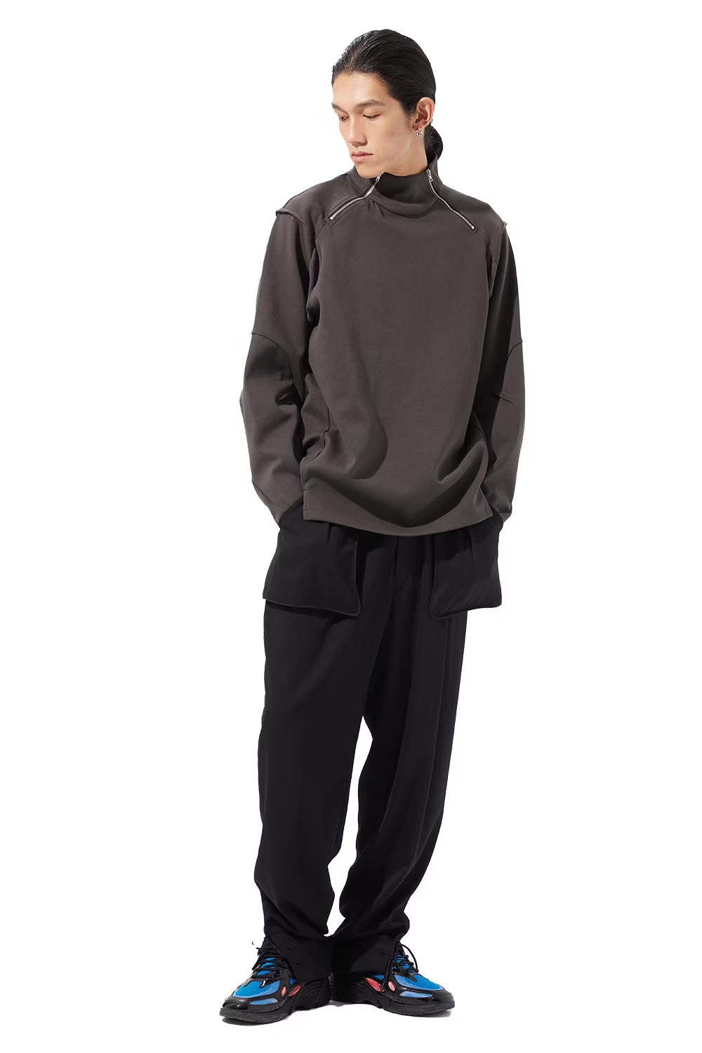 EQUALNEAR_Rift Zip T-neck (Gray)