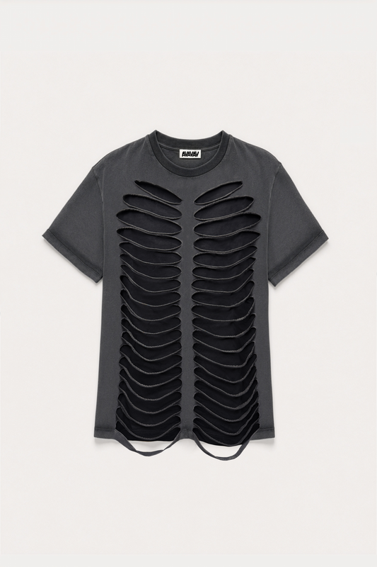 AVAVAV_CUT-OUT DOUBLE LAYER T-SHIRT (Black)