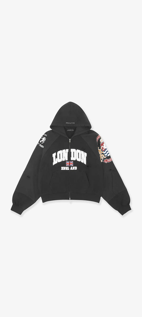 PROJECT G/R_RECONSTRUCTED FOLDED ZIP HOODIE (Black)
