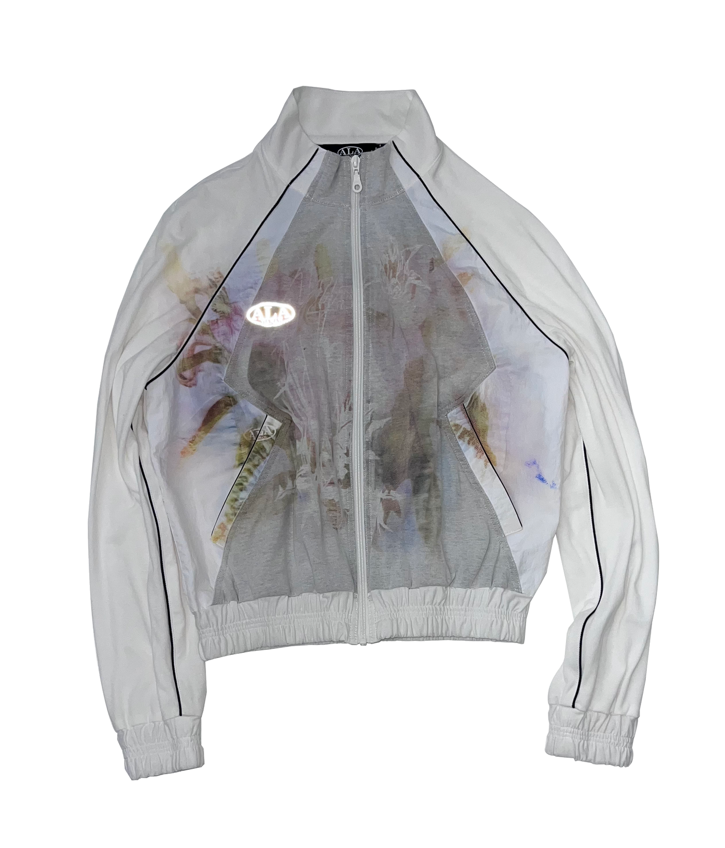 ALA TIANAN_Floral Reflective Print Jersey Tracksuit Jacket (White)