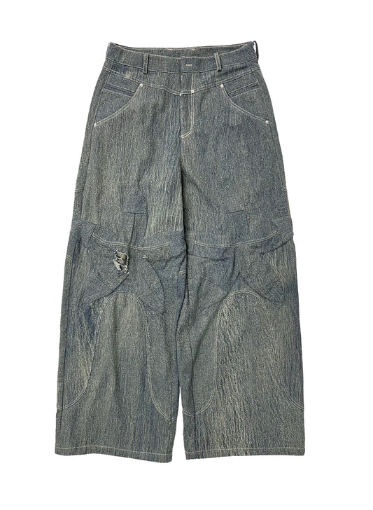 ALA TIANAN_FLOWER KNEE DISTRESSED JAPANESE DENIM JEANS (Denim)