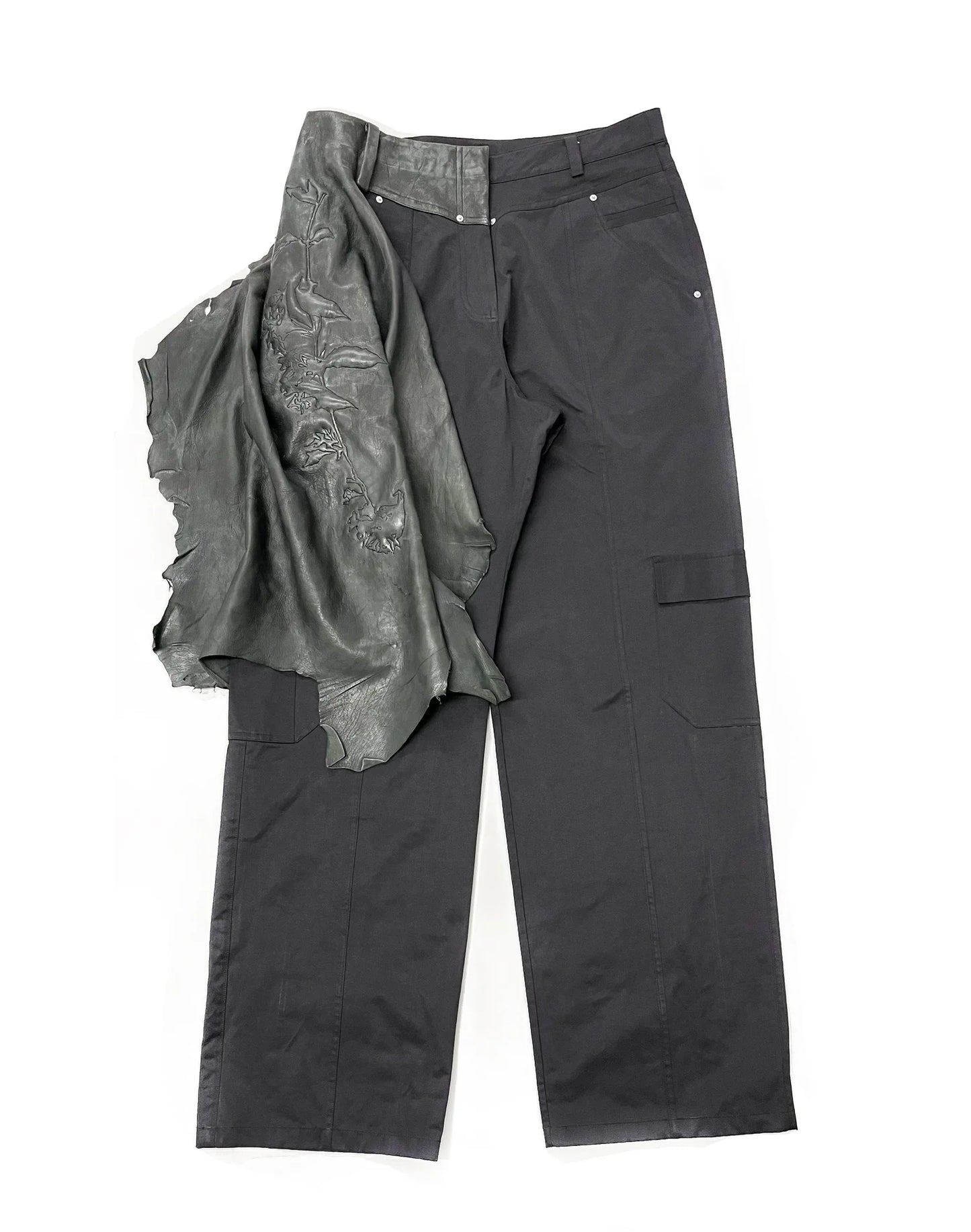ALA TIANAN_Draped Tailored Leather Hybrid Skateboard Jeans (Black)