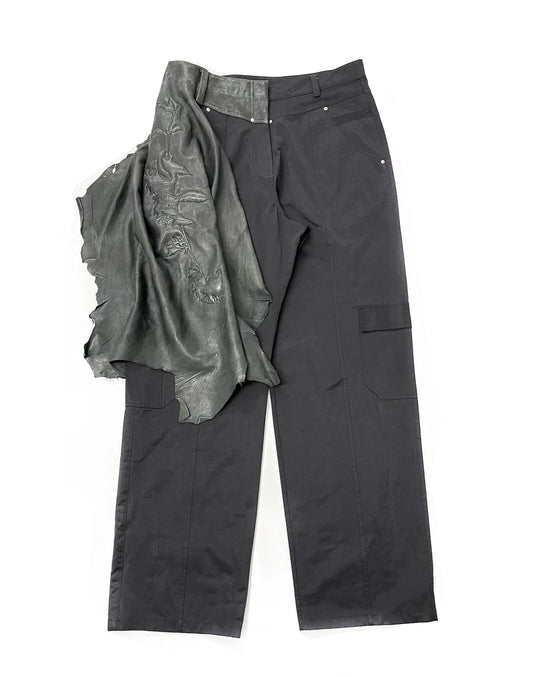 ALA TIANAN_Draped Tailored Leather Hybrid Skateboard Jeans (Black)