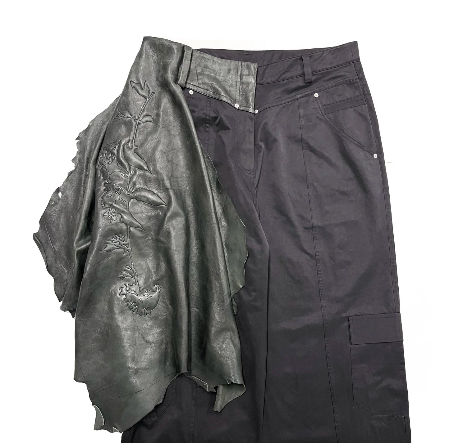 ALA TIANAN_Draped Tailored Leather Hybrid Skateboard Jeans (Black)