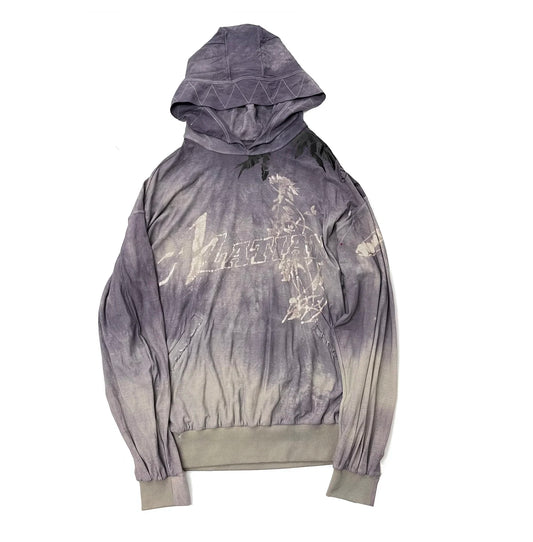 ALA TIANAN_HAND-DYED FLOWER PRINTED DISTRESSED HOODIE (Purple)