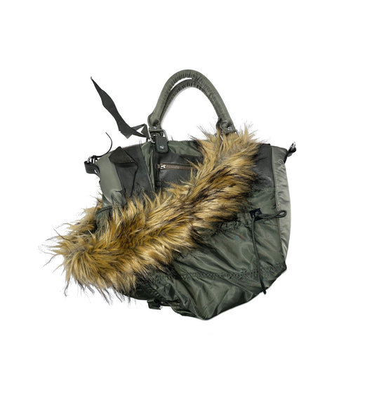 ALA TIANAN_MA-1 LEATHER+NYLON HANDBAG (Green)