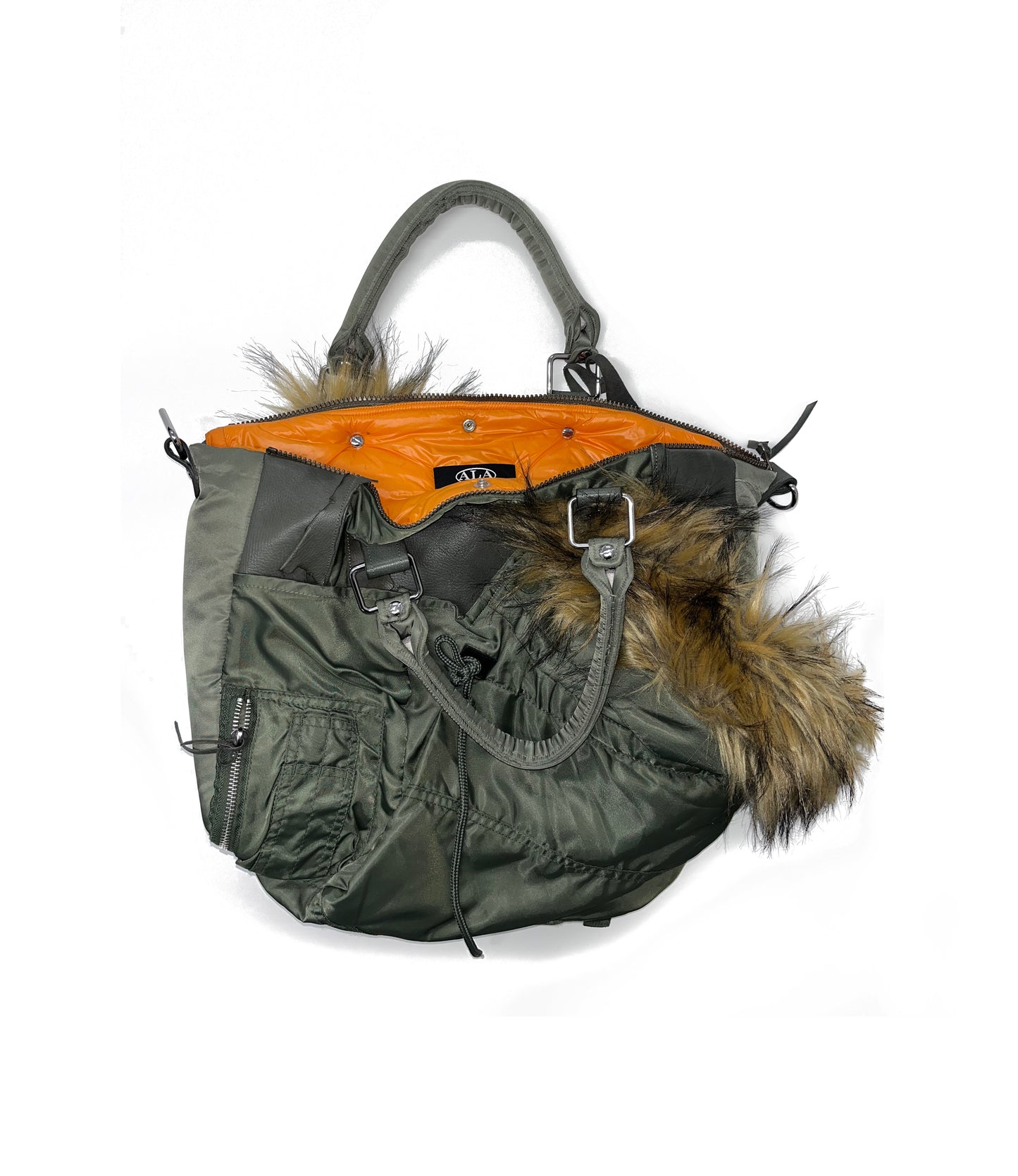 ALA TIANAN_MA-1 LEATHER+NYLON HANDBAG (Green)