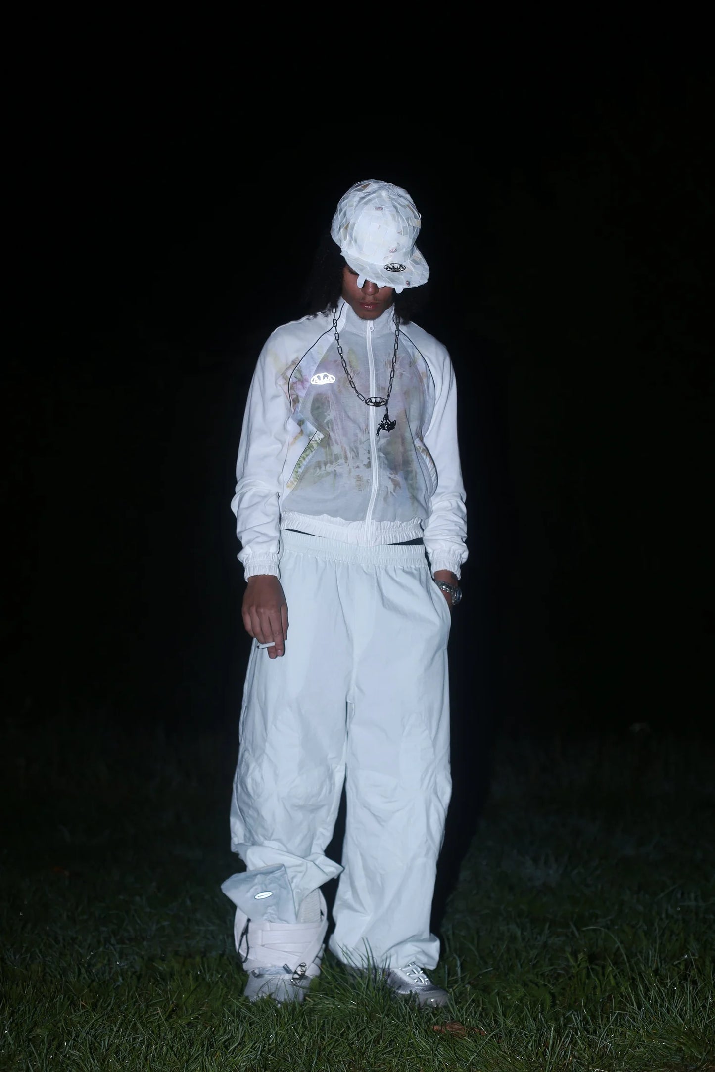 ALA TIANAN_Floral Reflective Print Jersey Tracksuit Jacket (White)