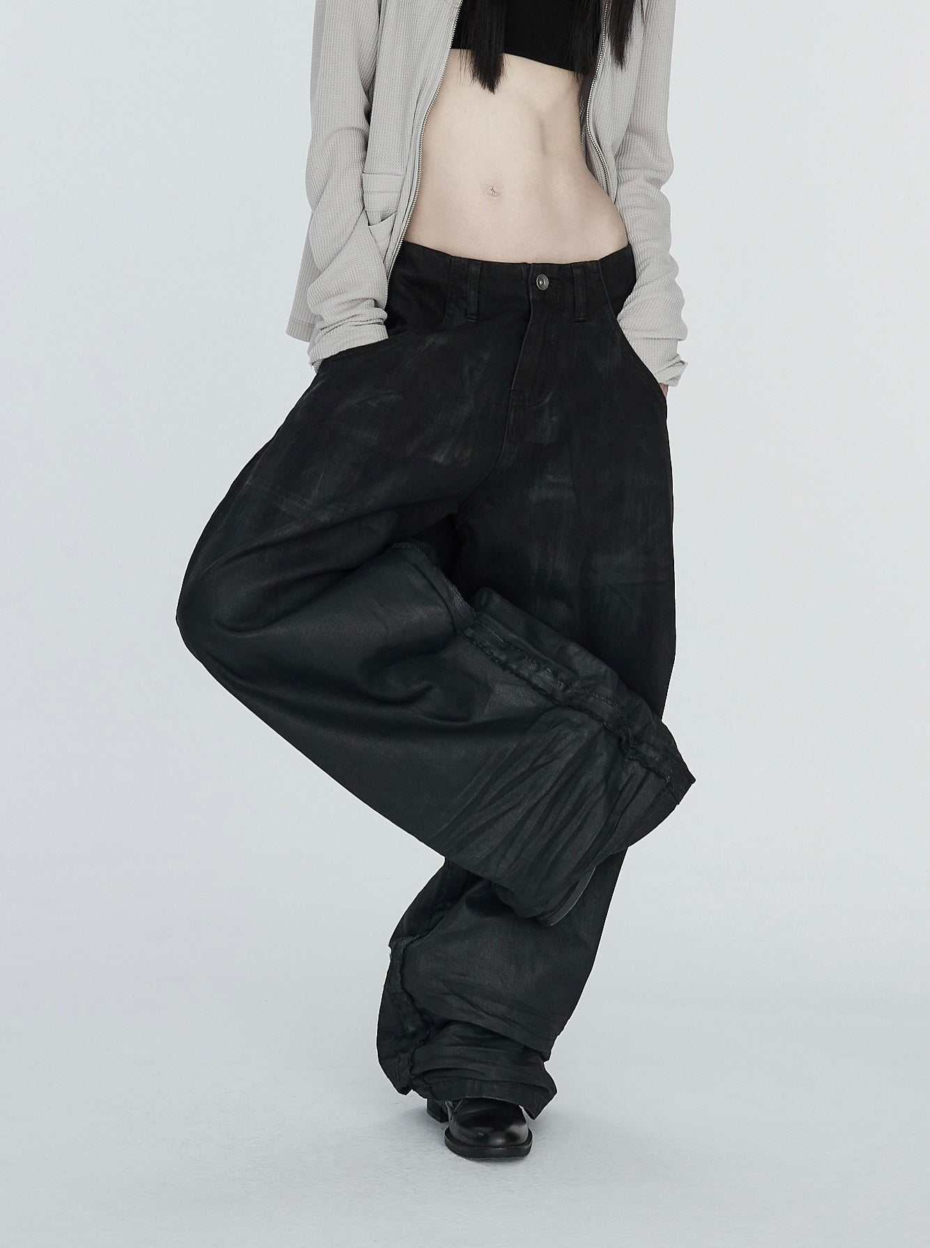 pip workspace_Waxed Wide Trouser (Black)