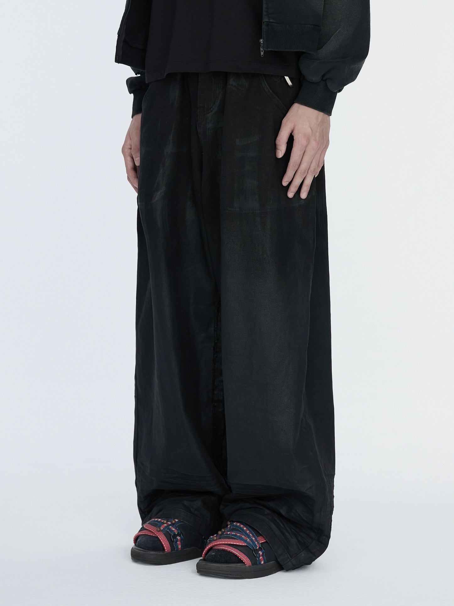 pip workspace_Waxed Wide Trouser (Black)