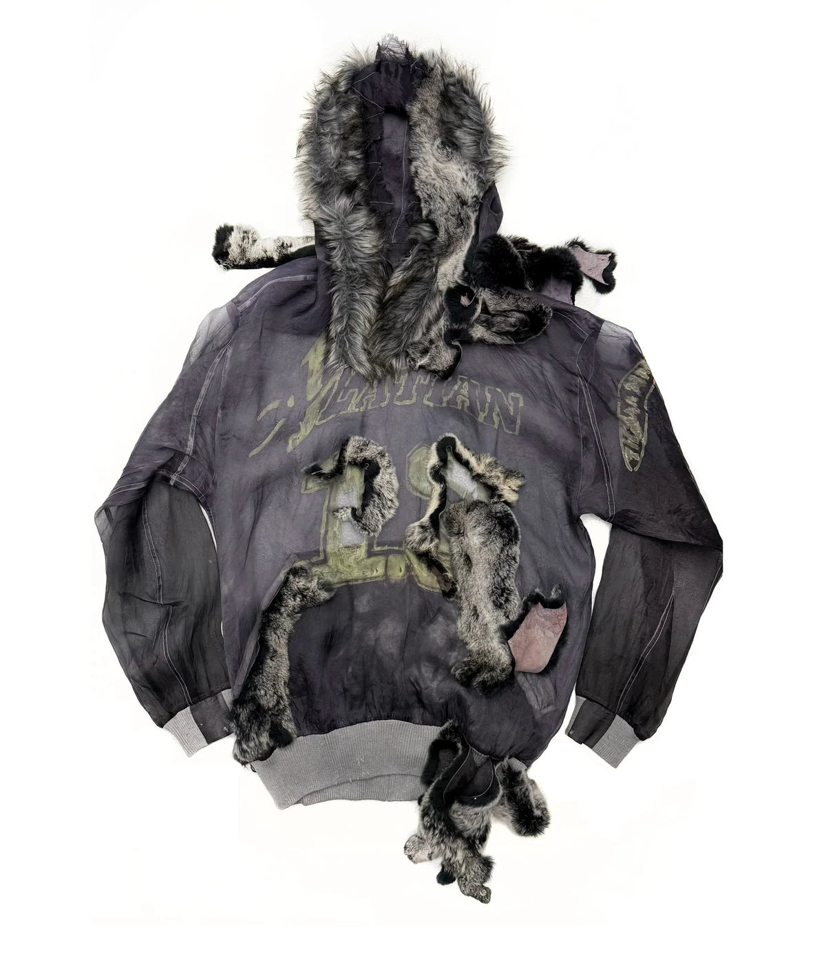 ALA TIANAN_Hand-Embroidered Fur Trim Silk Hoodie