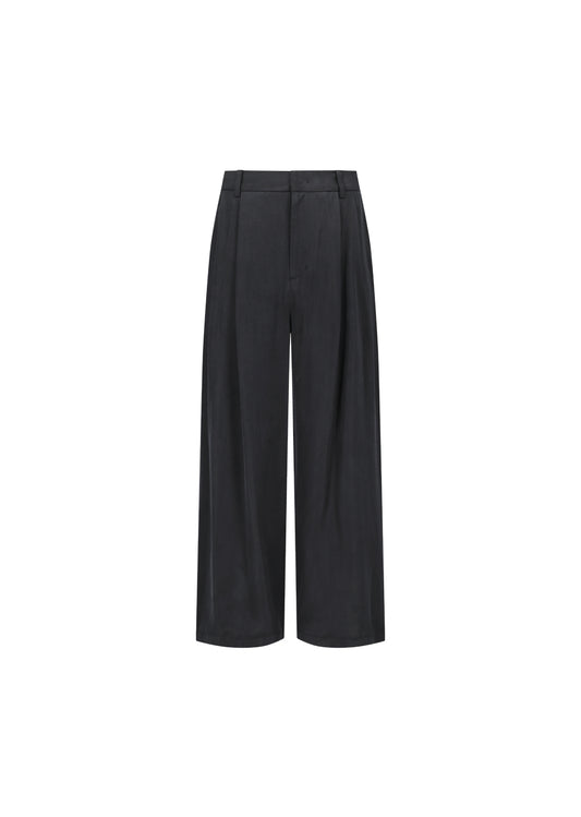 AMOMENTO_MEN'S CUPRO TWO TUCK WIDE PANTS (Black)