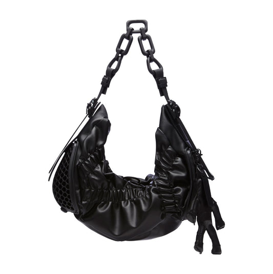 INNERRAUM_OBJECT HM2 SMALL CRUNCH  HALF MOON BAG / CROSSBODY BAG (Black/Black Matt)