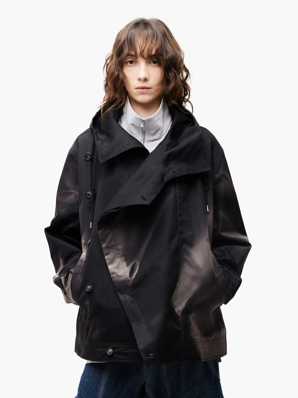 JiyongKim_Sun-Bleached Asymmetric Front Jacket (Black)