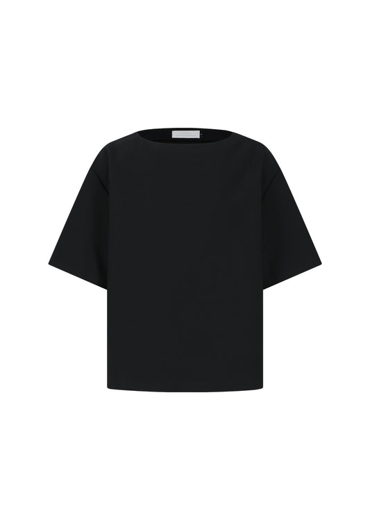 AMOMENTO_OVERSIZED BOAT NECK TOP (Black)