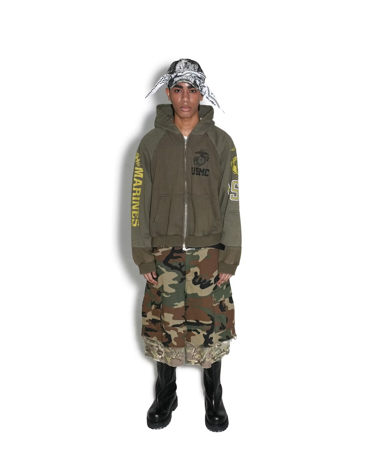 PROJECT G/R_RECONSTRUCTED FOLDED ZIP HOODIE (Khaki)