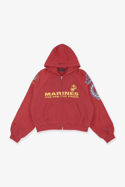 PROJECT G/R_RECONSTRUCTED FOLDED ZIP HOODIE (Red)