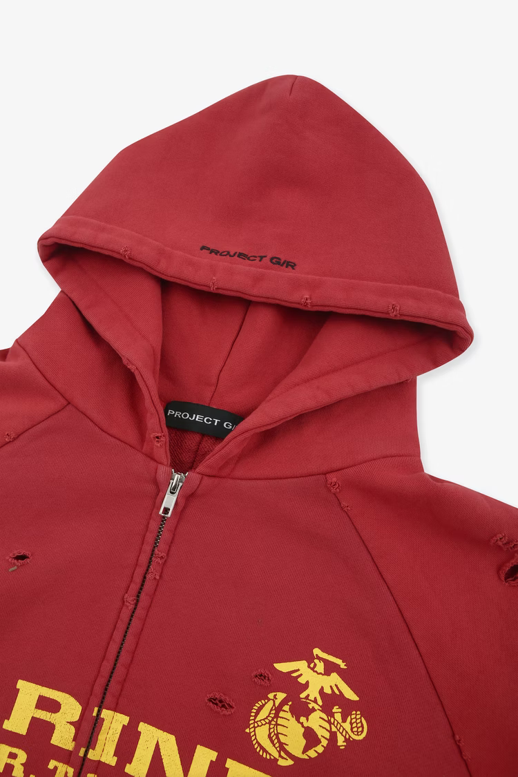 PROJECT G/R_RECONSTRUCTED FOLDED ZIP HOODIE (Red)