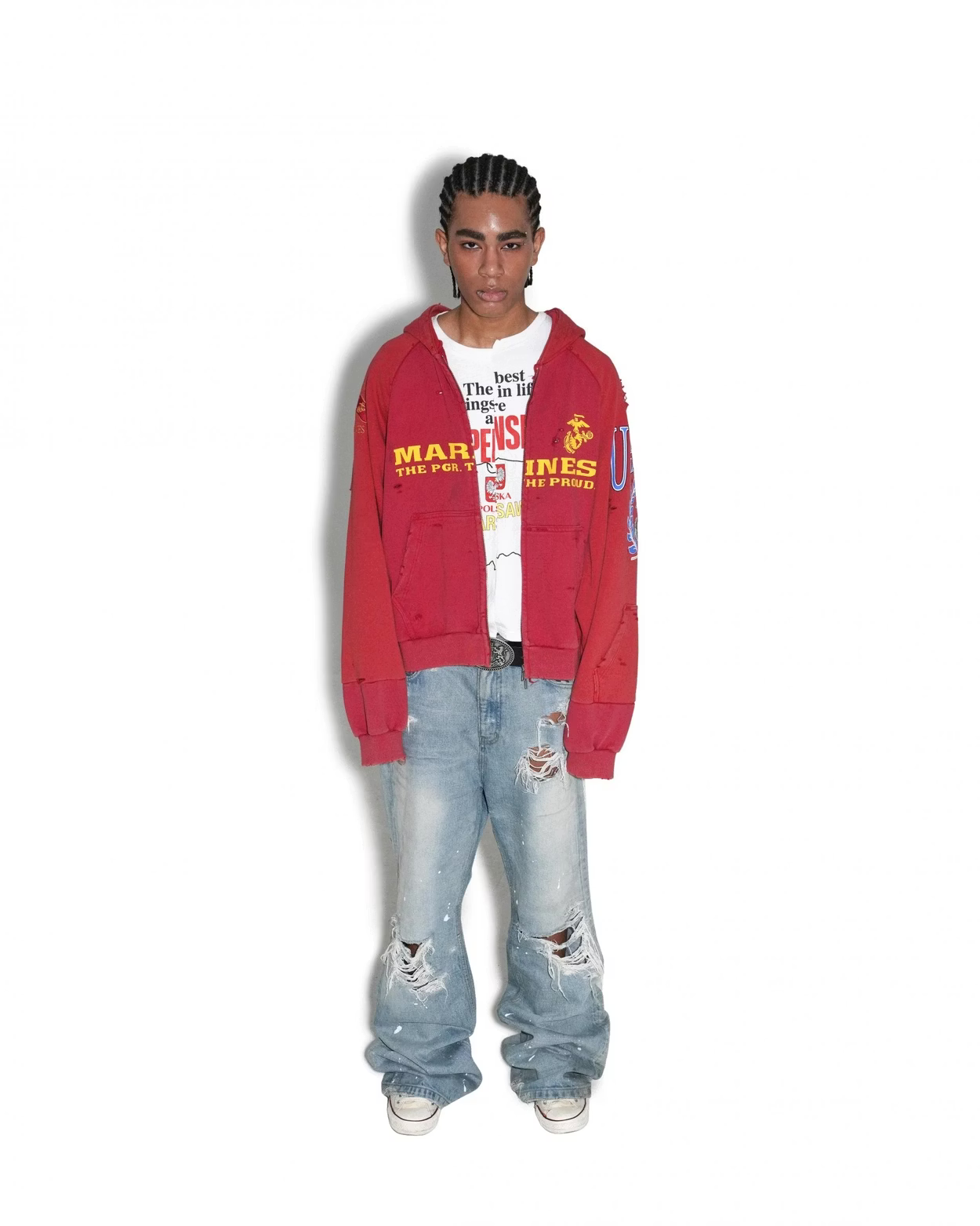 PROJECT G/R_RECONSTRUCTED FOLDED ZIP HOODIE (Red)
