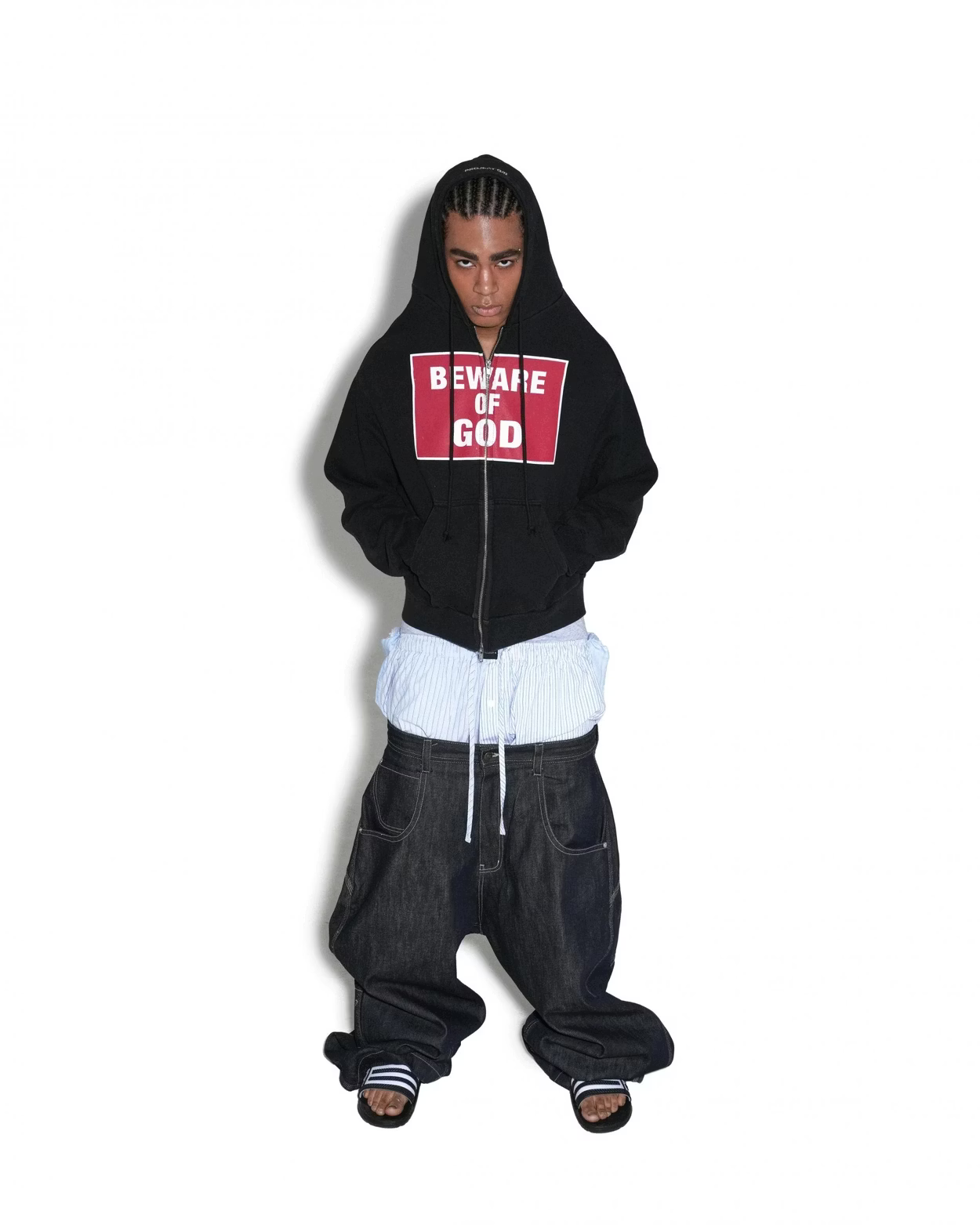 PROJECT G/R_BEWARE OF GOD ZIP HOODIE (Black)