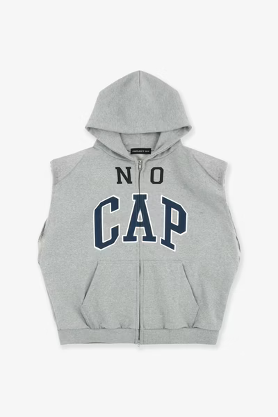 PROJECT G/R_BOXY SLEEVELESS ZIP HOODIE  (Melange Grey)