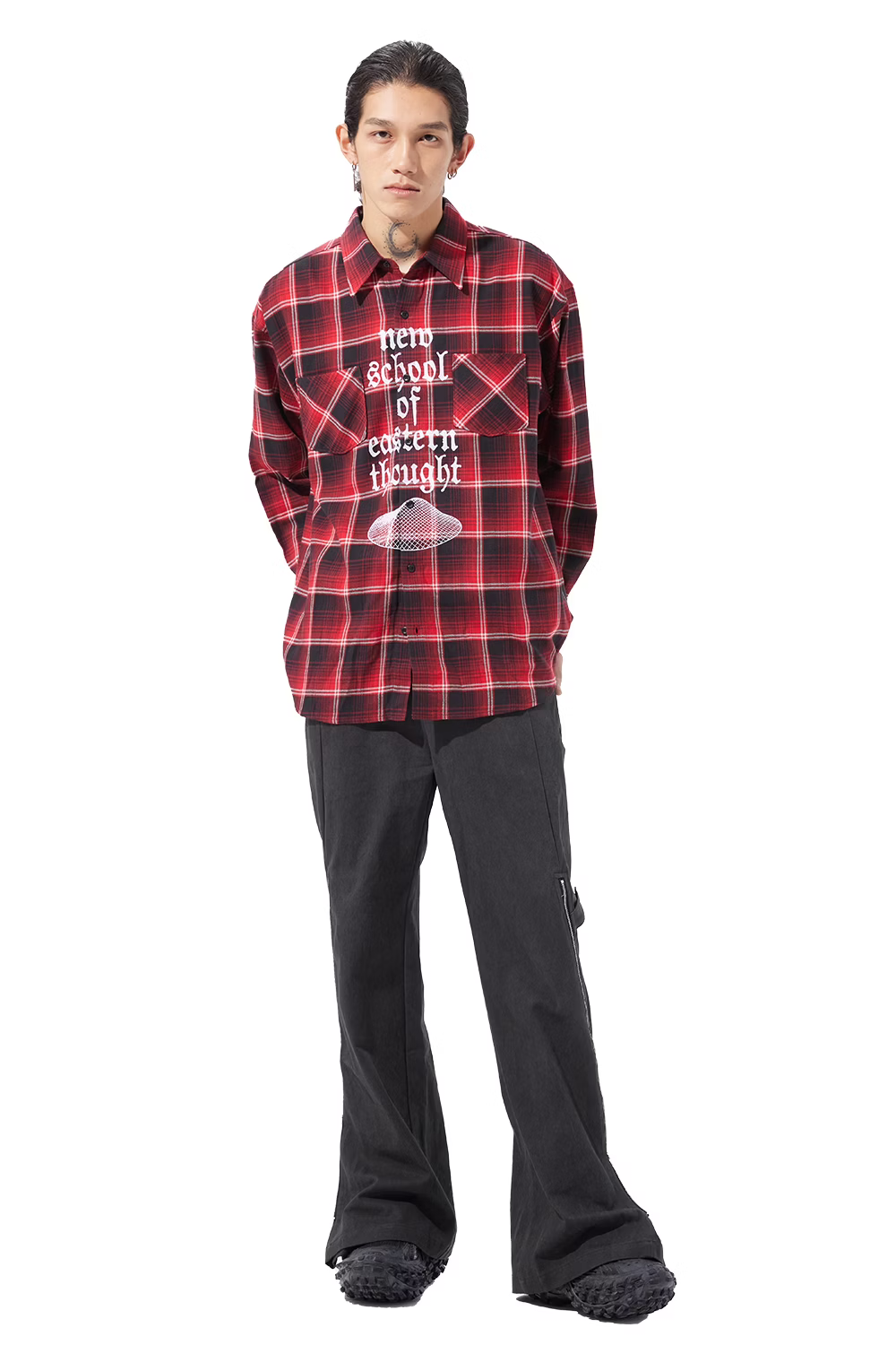 LOOSEJOINTS_loosejoints≒RAFU - TURTLEHEADS - 'Confucius' Flannel shirt (Red)