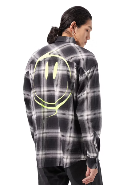 LOOSEJOINTS_loosejoints≒RAFU - GUCCIMAZE - 'Joints' Fluo printed Flannel shirt  (Black)
