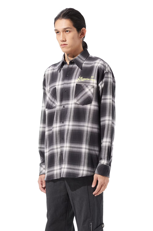 LOOSEJOINTS_loosejoints≒RAFU - GUCCIMAZE - 'Joints' Fluo printed Flannel shirt  (Black)