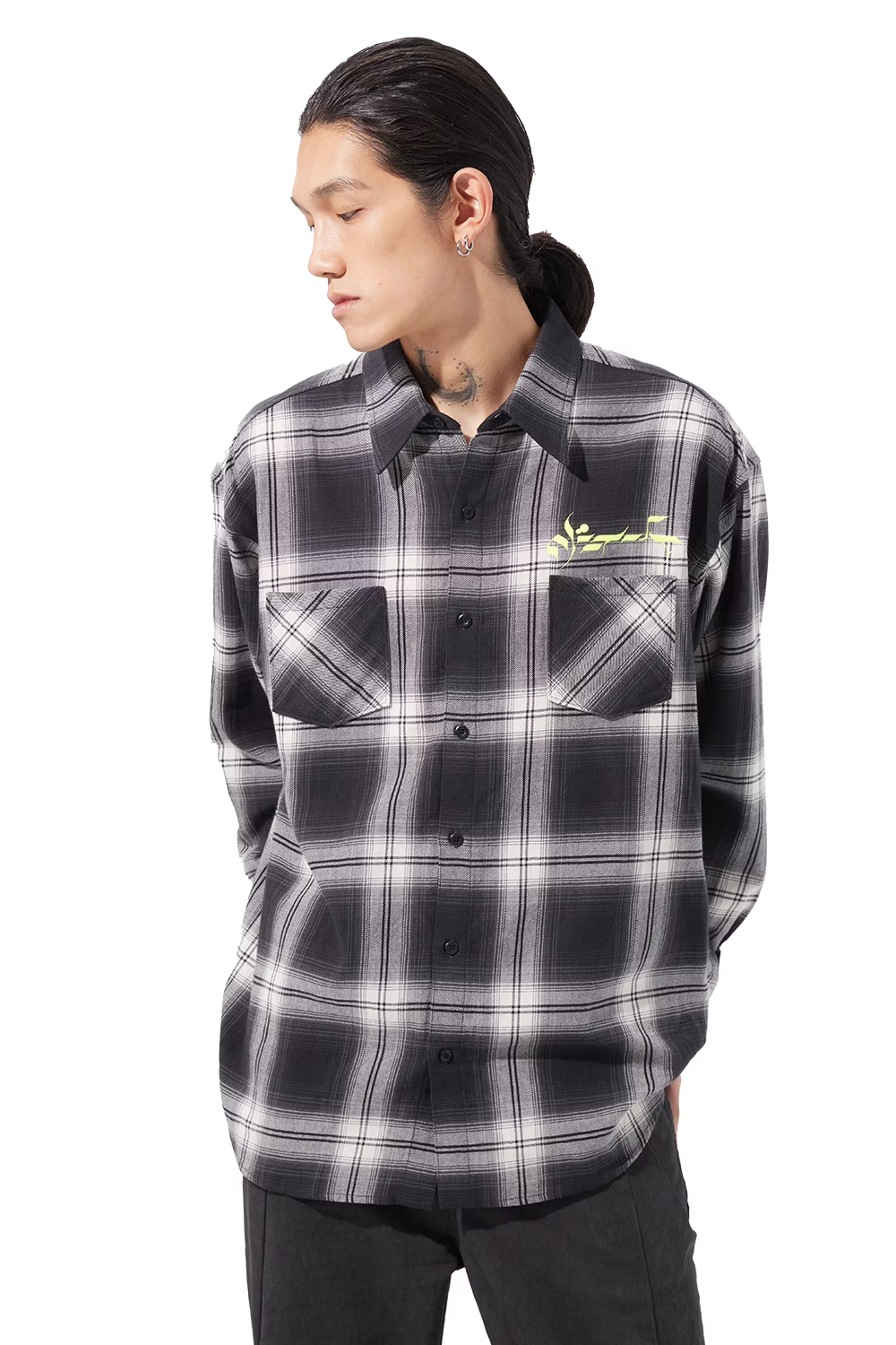 LOOSEJOINTS_loosejoints≒RAFU - GUCCIMAZE - 'Joints' Fluo printed Flannel shirt  (Black)