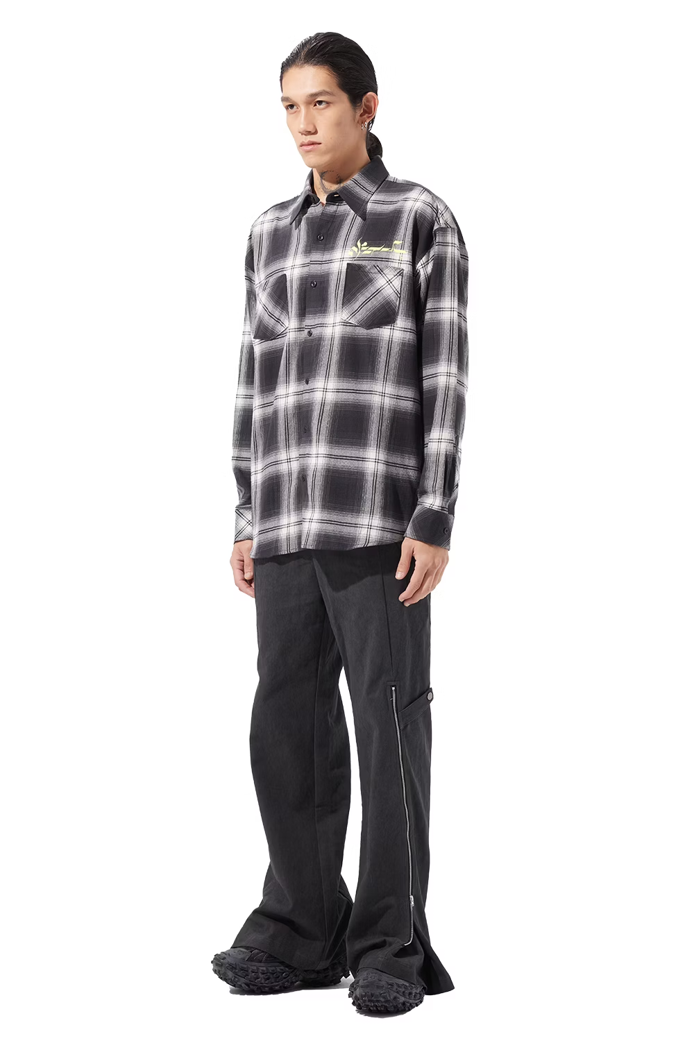 LOOSEJOINTS_loosejoints≒RAFU - GUCCIMAZE - 'Joints' Fluo printed Flannel shirt  (Black)