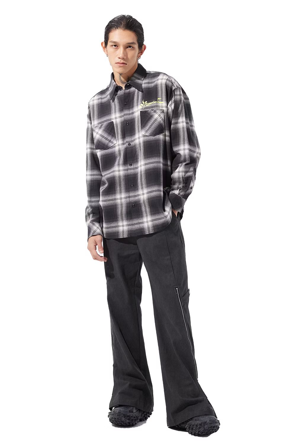 LOOSEJOINTS_loosejoints≒RAFU - GUCCIMAZE - 'Joints' Fluo printed Flannel shirt  (Black)