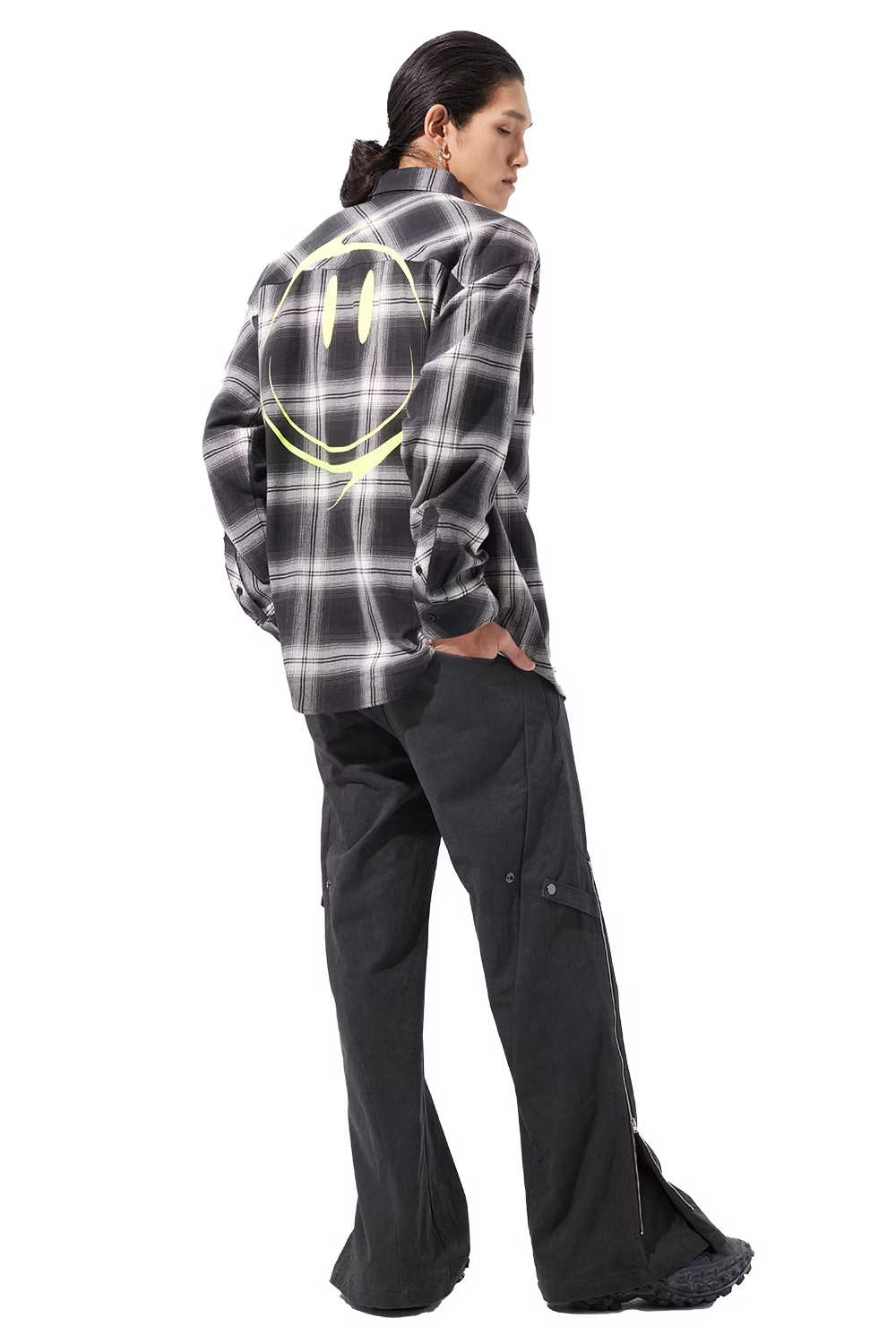 LOOSEJOINTS_loosejoints≒RAFU - GUCCIMAZE - 'Joints' Fluo printed Flannel shirt  (Black)