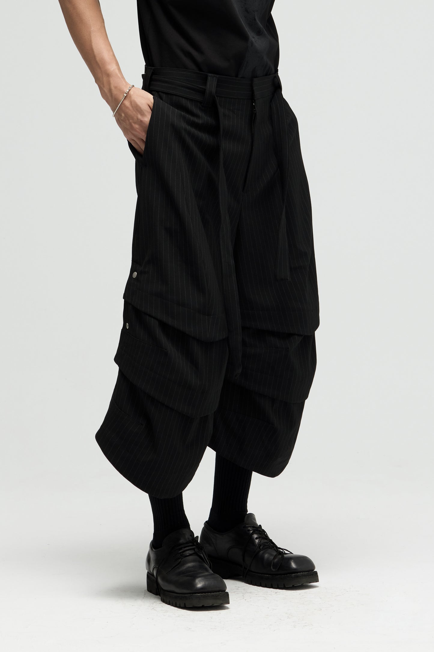 EQUALNEAR_Armor Jorts-Pinstripe Suiting (Black)