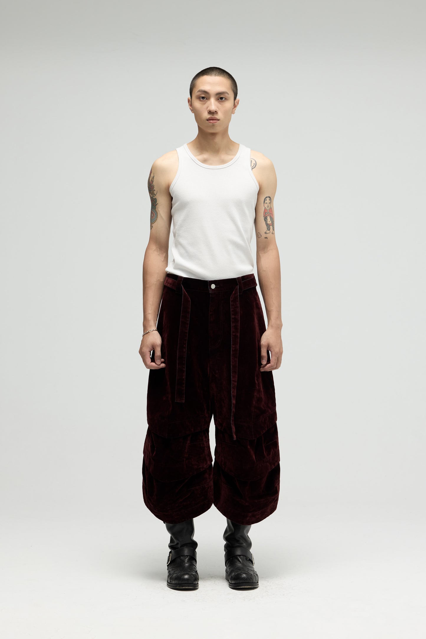 EQUALNEAR_Armor Jorts-Flocked Denim (Burgundy)