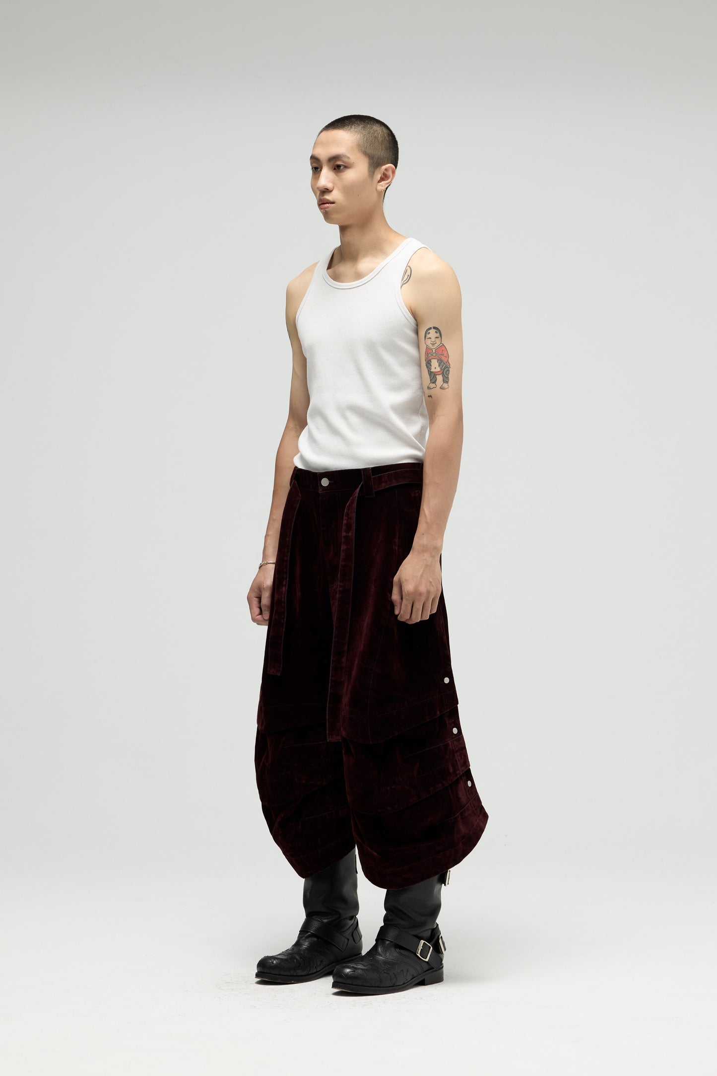 EQUALNEAR_Armor Jorts-Flocked Denim (Burgundy)