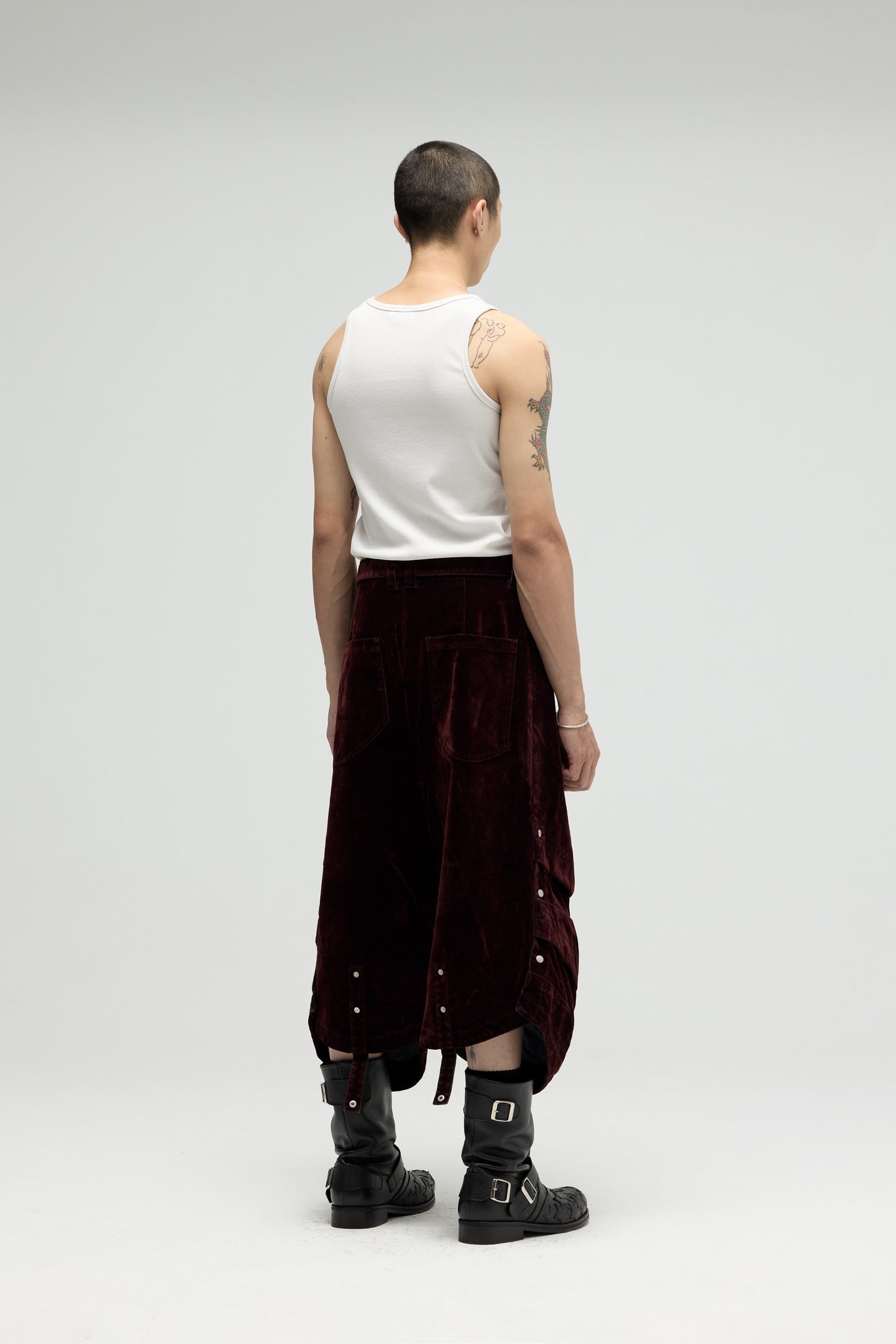 EQUALNEAR_Armor Jorts-Flocked Denim (Burgundy)