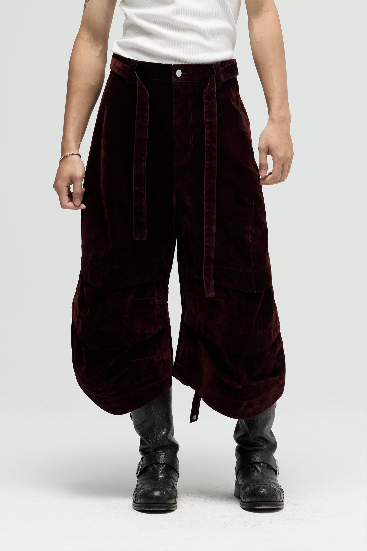 EQUALNEAR_Armor Jorts-Flocked Denim (Burgundy)