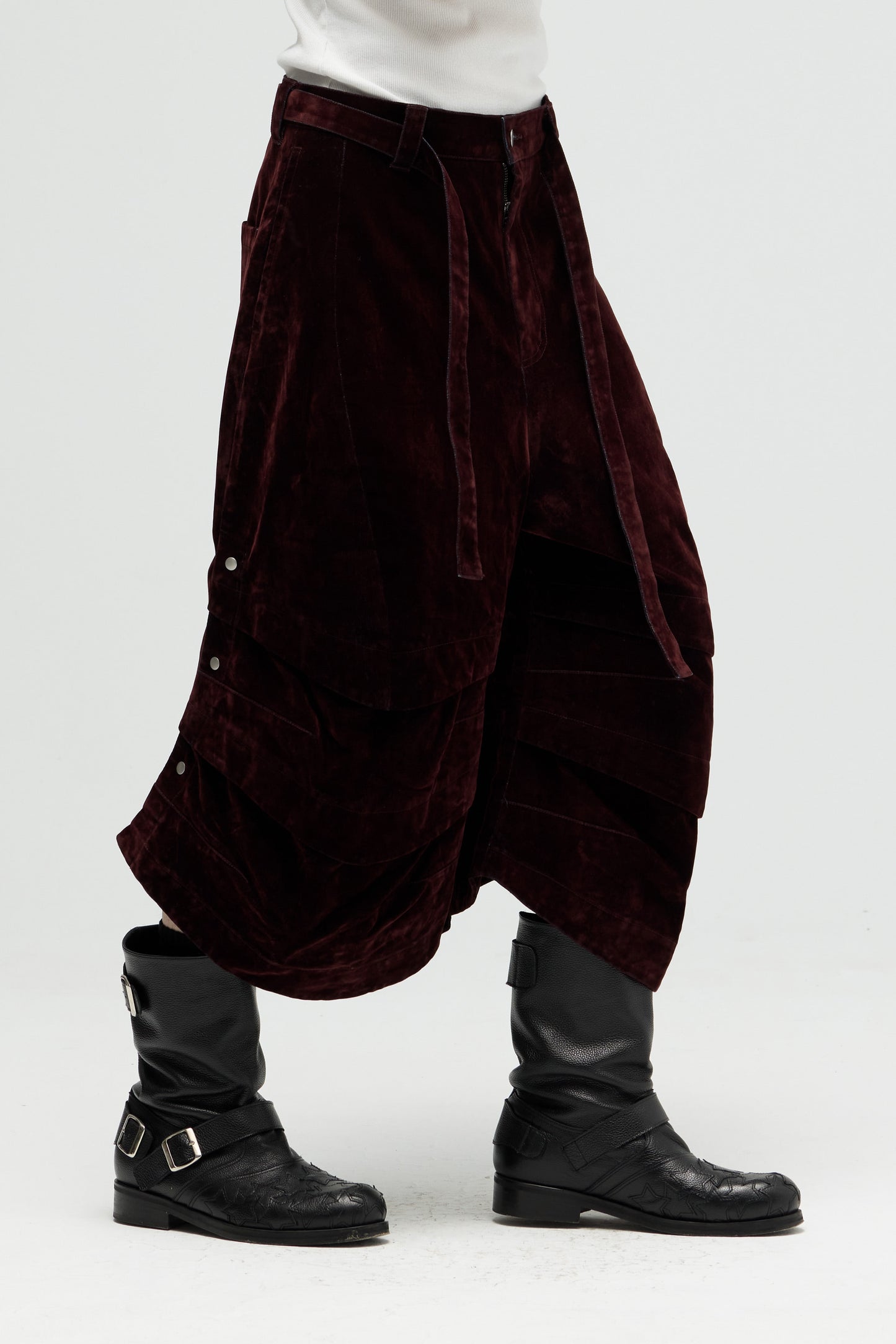 EQUALNEAR_Armor Jorts-Flocked Denim (Burgundy)