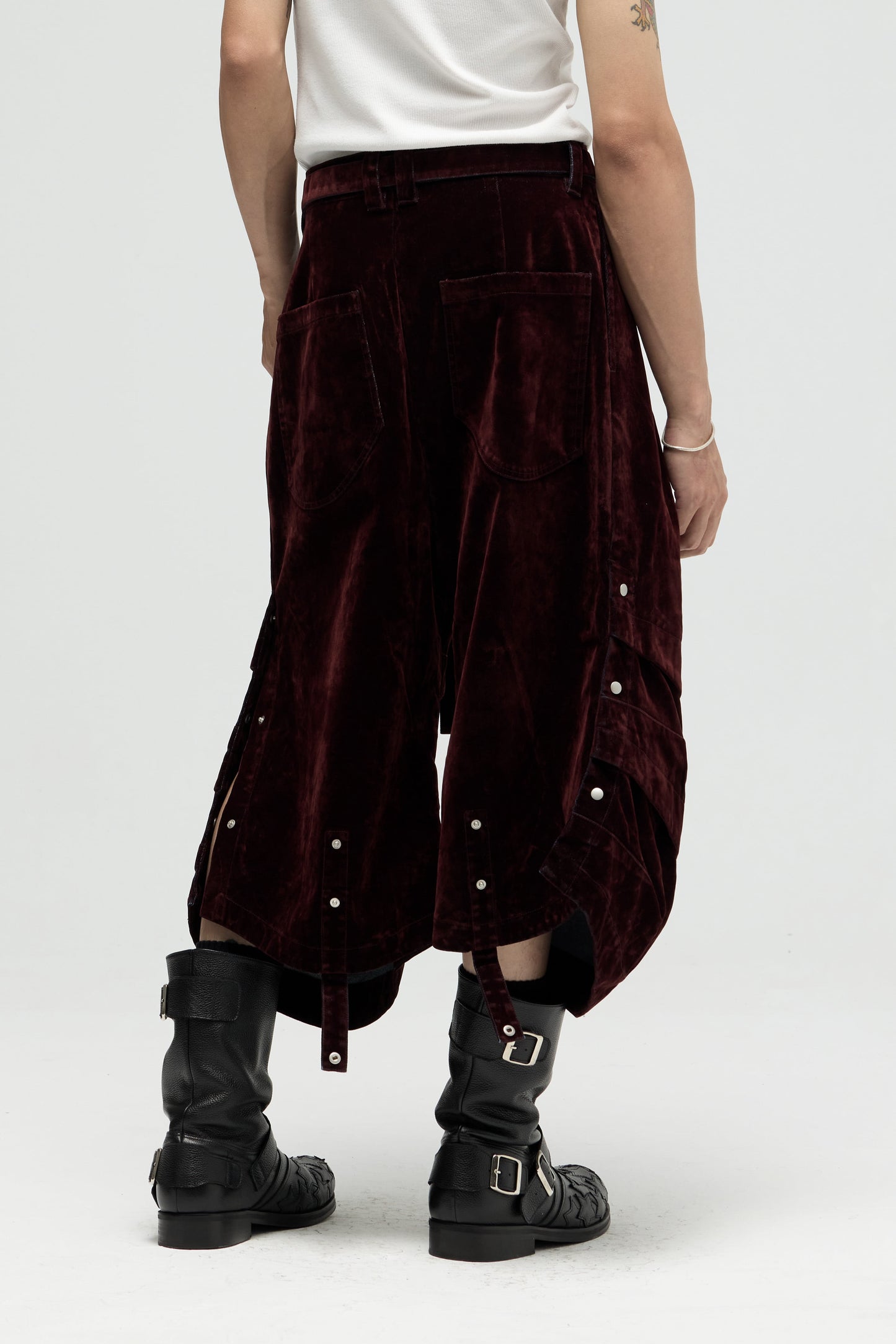 EQUALNEAR_Armor Jorts-Flocked Denim (Burgundy)