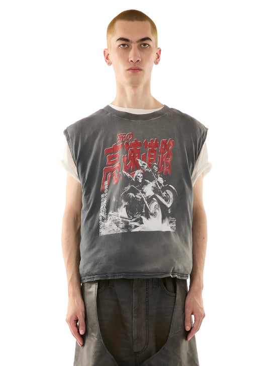 LU'U DAN_WADDED SLEEVELESS TEE (Dark Smoke)