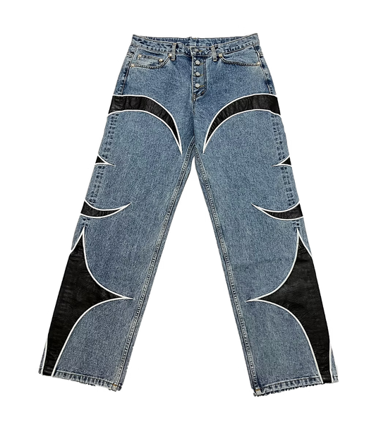 Thug Club_TC Leather Washing Denim Pants (Blue&Black)