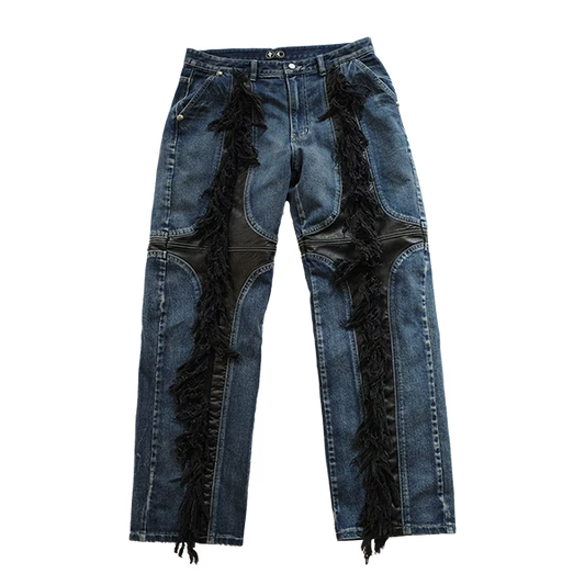 Thug Club_Mohican Leather Denim Pants (Blue&Black)